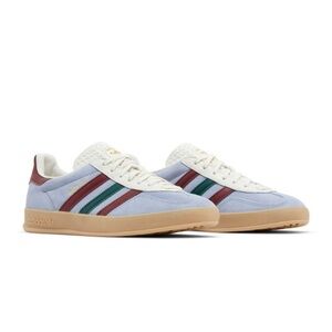 Adidas Indoor Gazelle in Blue Dawn Burgundy in a size mens 7.5, women’s 8.5